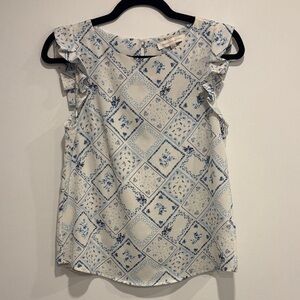 Monteau Blue and White Patterned Blouse